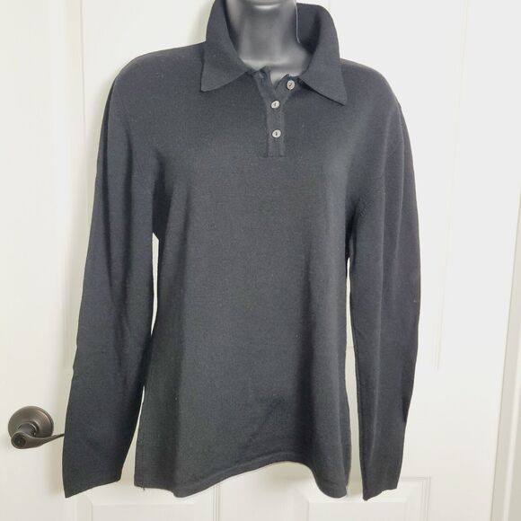 henri bendel Sweaters - Henri Bendel Sweater Woman Medium Black Knit Polo Marino Minimalist Vintage
